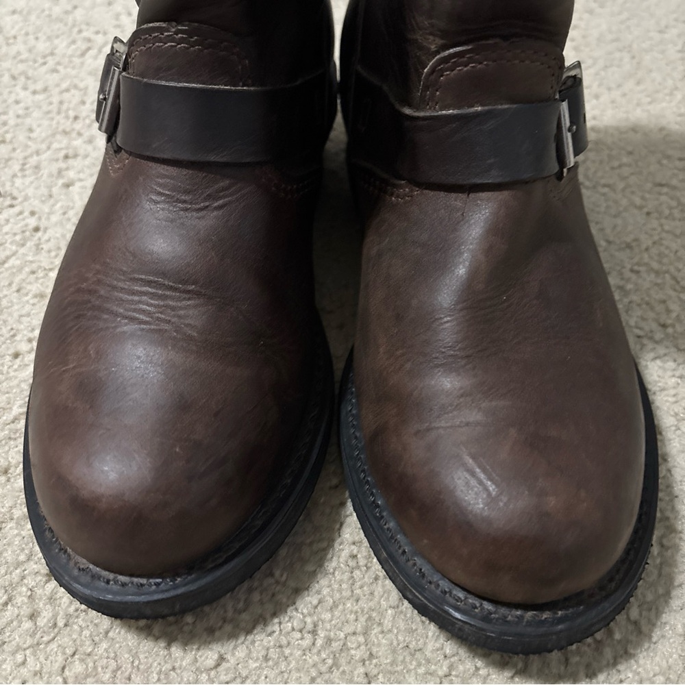 Frye Women’s Size 8.5M Engineer Ankle Boots Moto Boots Brown Leather Pull On - Picture 5 of 13